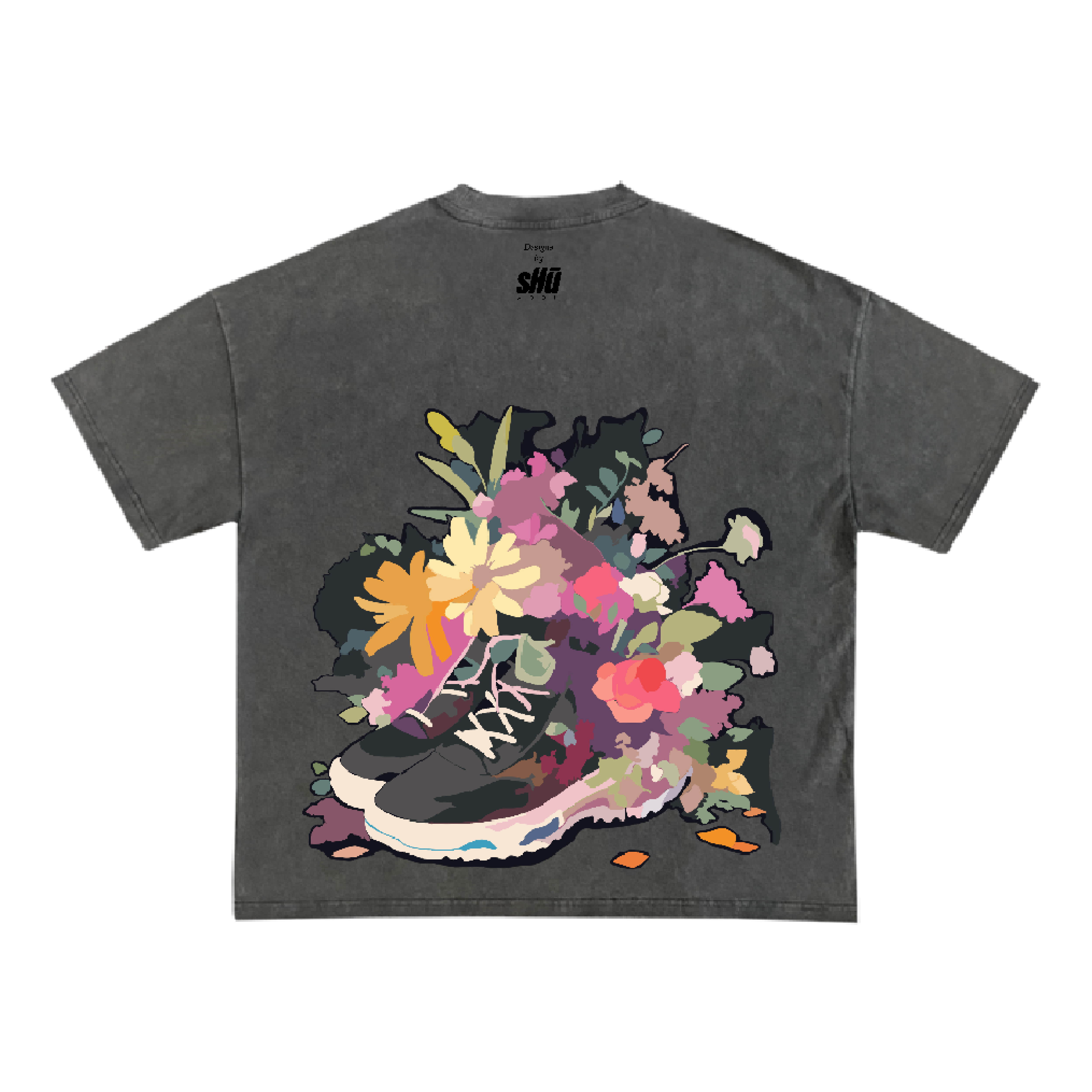 sHū addi Flower Bomb washed grey drop shoulder tee – sHū addi custom  printing